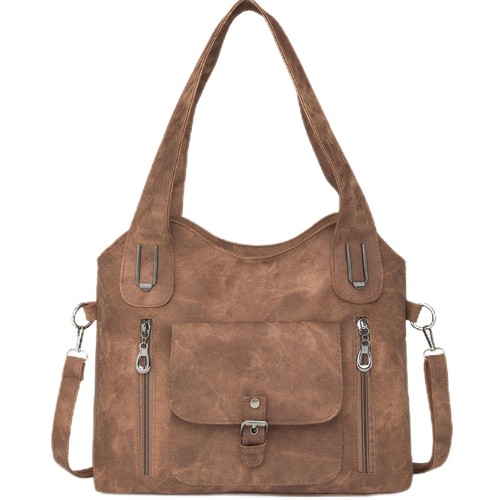 Women PU Leather Shoulder Bag Vintage Crossbody Tote Handbag(Brown)