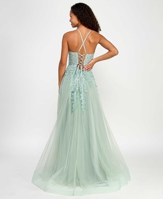 sachin and babi light blue dress Floral Embroidered V-Neck Prom Dress WDC Gown CinCouture -8039J main image 0