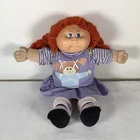 Vtg 1982 Cabbage Patch Doll Red Hair Blue Eyes Lavender Portrait Dress & Socks