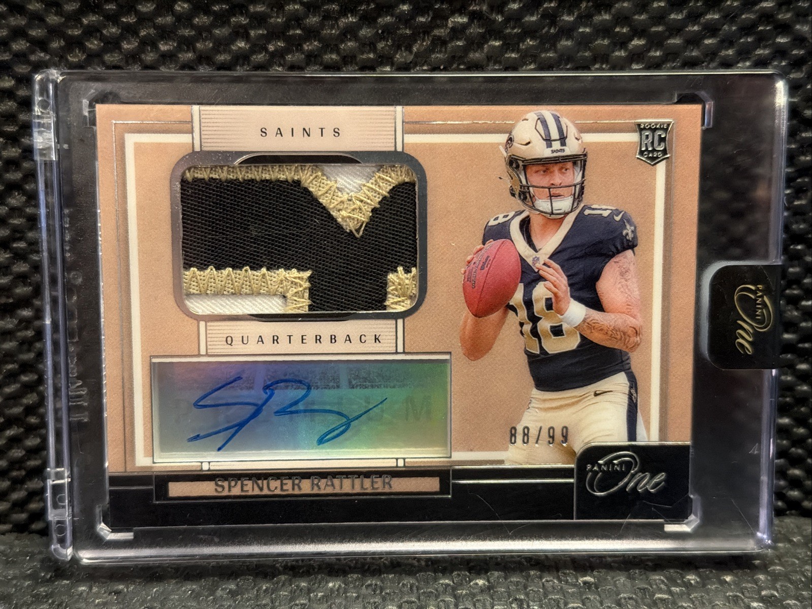 2024 Panini One Spencer Rattler RPA Silver Prizm /99 Rookie Patch Auto Saints