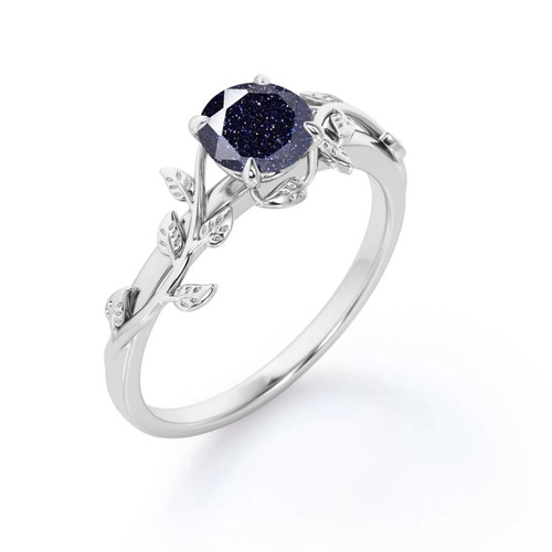 Blue Sandstone Ring for Women, Solid 10K/14K/18K Gold Galaxy Blue Sandstone P... - Picture 2 of 7