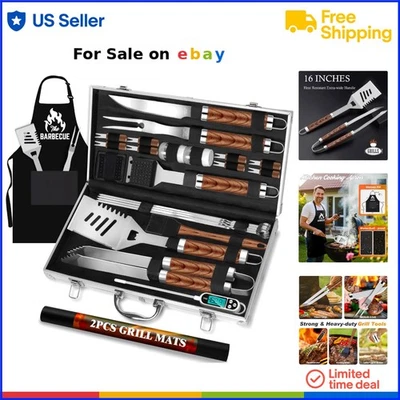 Stainless Steel Grill Tool Set 26pcs Heavy Duty BBQ Utensils Gifts for Men