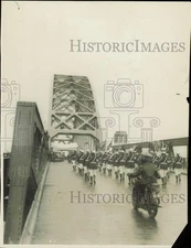 1929 Press Photo American Legion Band marches across Tacony-Palmyra Bridge