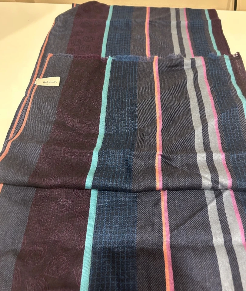 Paul Smith Hombres Bufanda Multi Rayas Azul Marino (NUEVO) Foto 4 de 4