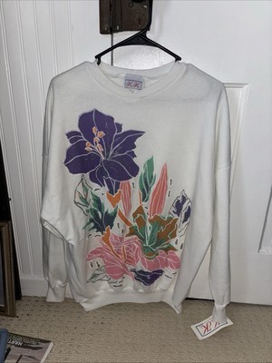 1990 s K.K Made in U.S.A Glittery Flowers Crew Neck Sweatershirt Womens Medium
