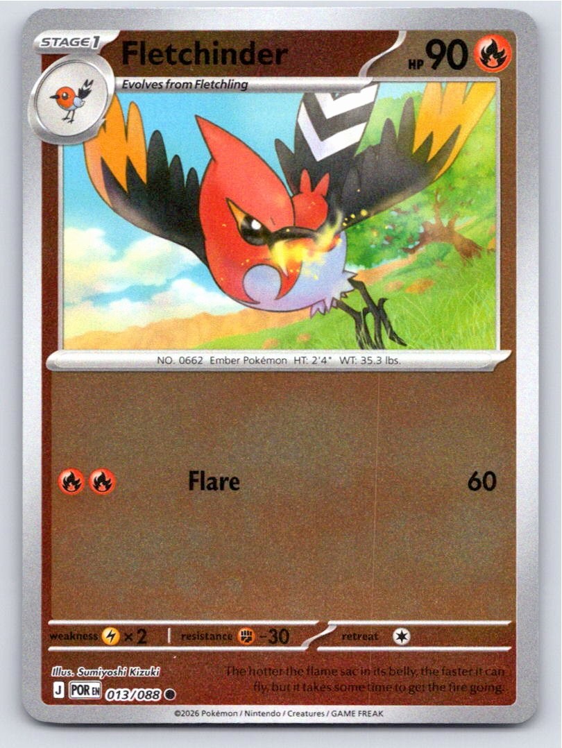 POKEMON FLETCHINDER PERFECT ORDER 013/088 REVERSE HOLO COMMON NM A47438 FREE S&H
