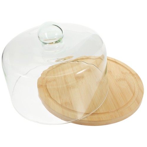 Glass Dome Cake Stand Wooden Dessert Tray Cake Cover Wood Tray - Picture 5 of 12