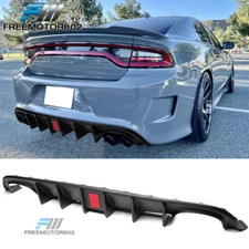 For 15-23 Dodge Charger V4 Matte Black Quad Exhaust Rear Bumper Lip W/ LED Light