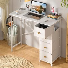 Small Writing Desk with 4 Fabric Drawers,35.4 Inch Computer Desk for Home Office