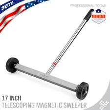 17in Magnetic Sweeper Telescoping with Wheels Rolling Sweeper Lawn Yard Grass