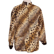 Vintage Reversable Brown & Animal Print Mob Wife Zip Up Shacket - Size Small