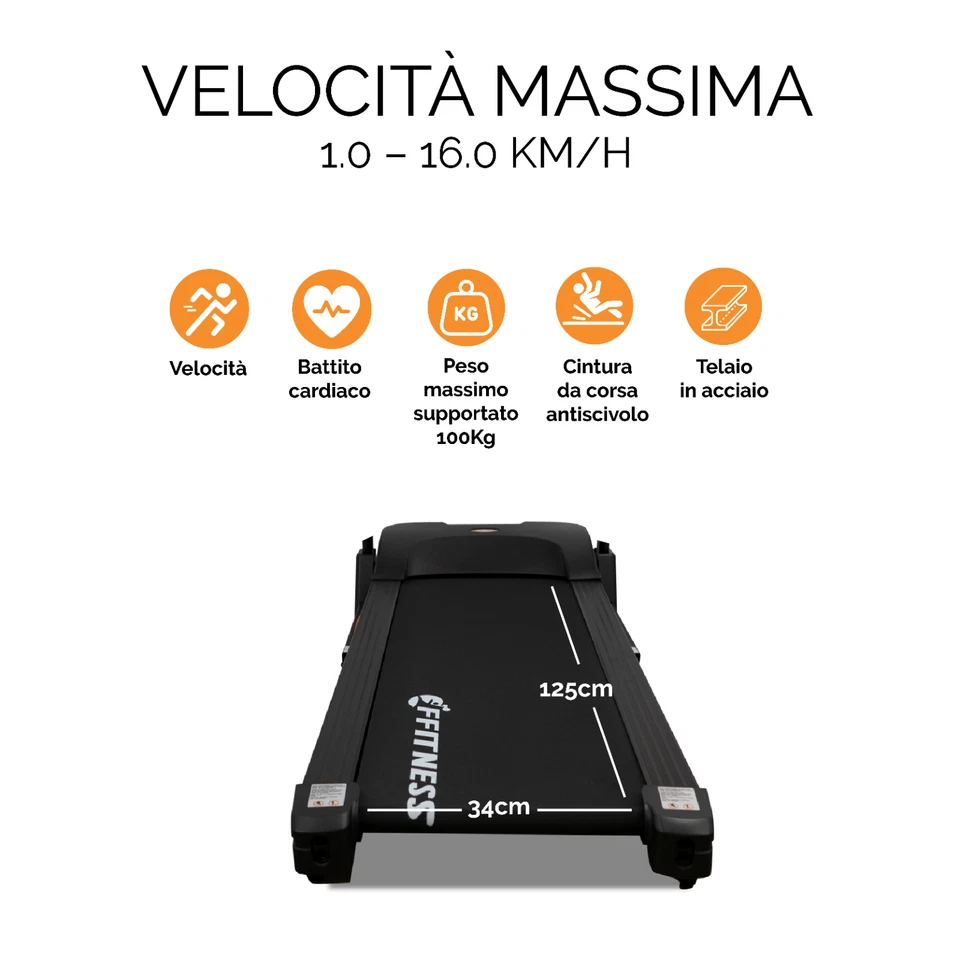 TAPIS ROULANT ELETTRICO PIEGHEVOLE 16 KM/H PROFESSIONALE RICHIUDIBILE PICCO 4HP - Immagine 3 di 4