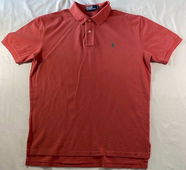 PONY Polo Ralph Lauren uomo camicia corallo manica corta con frangia azzurra