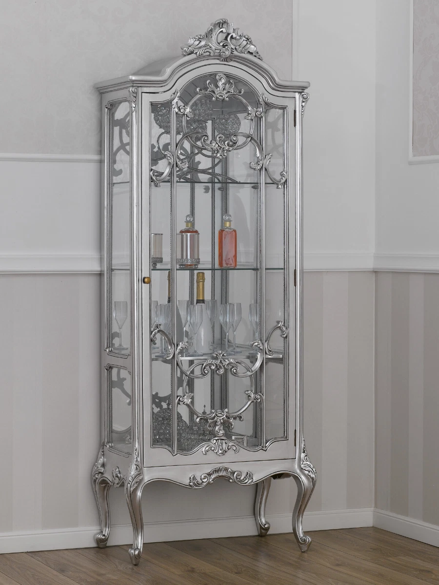 Display Cabinet Brigitte Modern Baroque Style 1 Door Silver Leaf