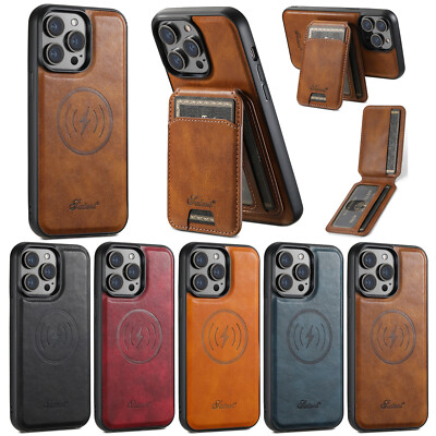 For iPhone 15 Pro Max 14 13 12 Magnetic Leather Detachable Card Stand Case Cover