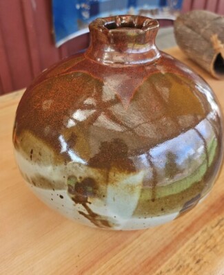 Drip Glaze Studio Art Pottery Ceramic Round Ball Orb Bottle Jar Vase 7.5'' x 7''
