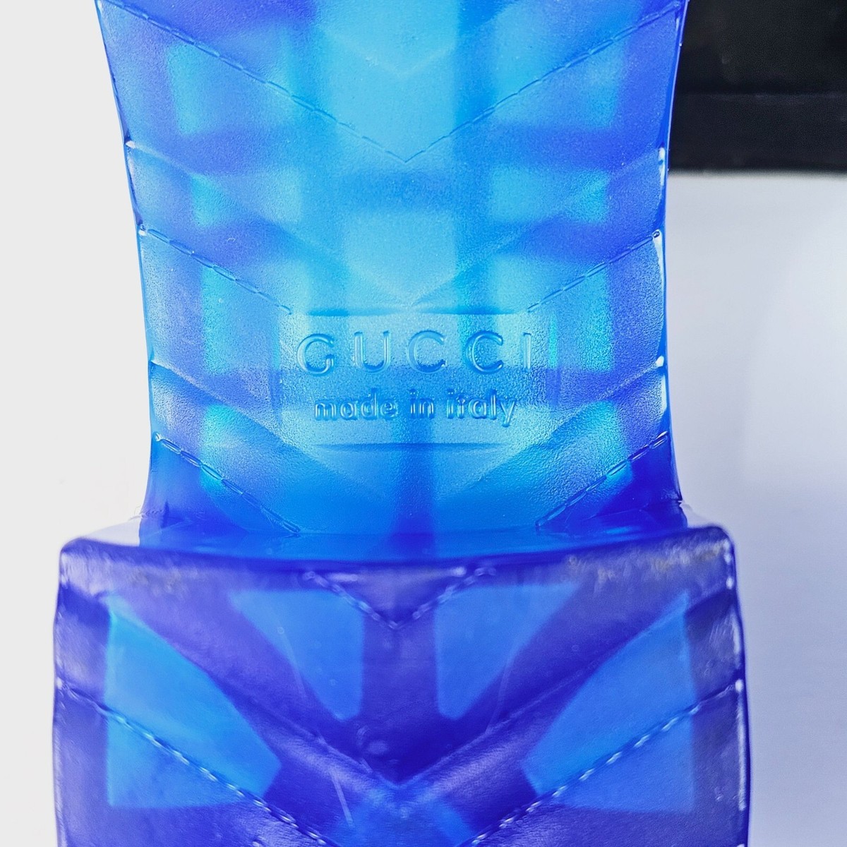 Gucci Blue Perforated Transparent Platform Rubber Jelly Mule Gucci Blue Perforated Transparent Platform Rubber Jelly Mule