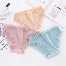 Women Mid Waist briefs Lace knickers Breathable Soft Underwear Cotton Underpants