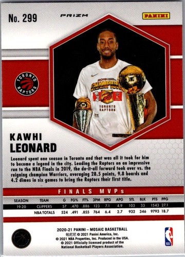 2020-21 Panini Mosaic Pink Camo Prizm Finals MVPs #299 Kawhi Leonard Raptors - Picture 2 of 2