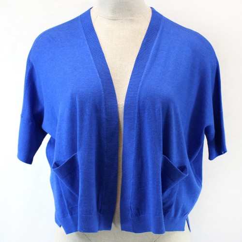 Joan Vass Plus Size Blue Boxy 3/4-Sleeve Open Front Cardigan 3X - Picture 4 of 10
