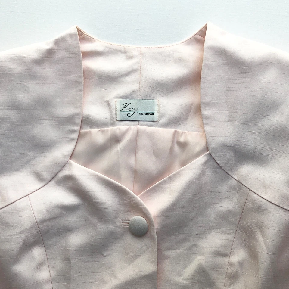 Blazer Top Vintage Años 80 Principios 90 Bebé Rosa Satinado Floral Cuentas Hombro Abullonado M Foto 4 de 4