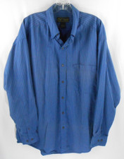 Croft  Barrow Mens L Blue Striped Button Down Long Sleeve Loose Fit Dress Shirt