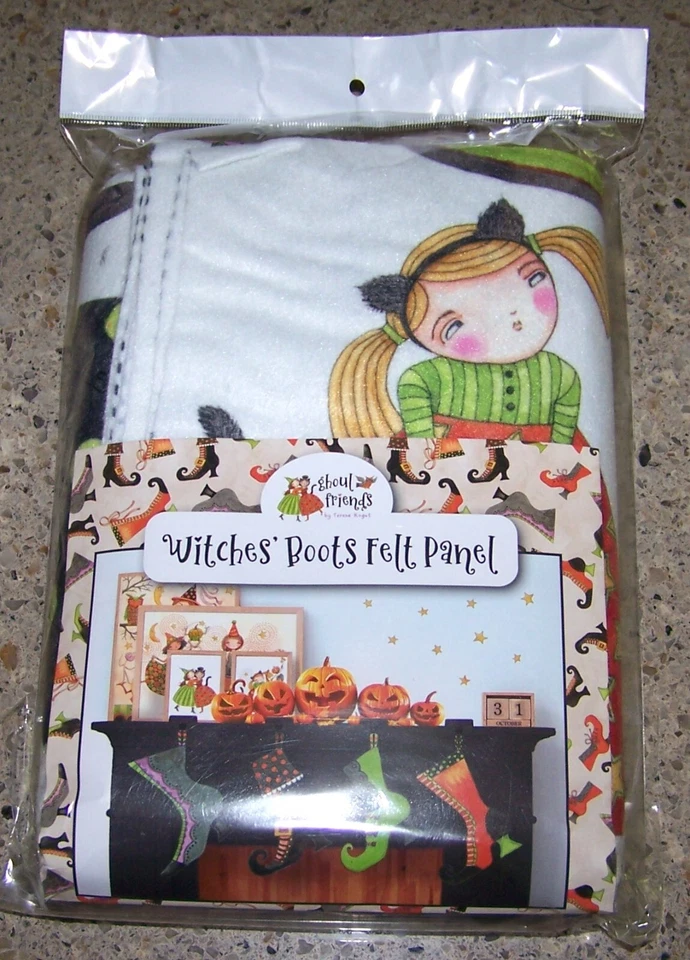 Riley Blake GOUL FRIENDS FELT WITCHES BOOTS Panel to Sew 4 HALLOWEEN STOCKINGS - Image 2 of 2