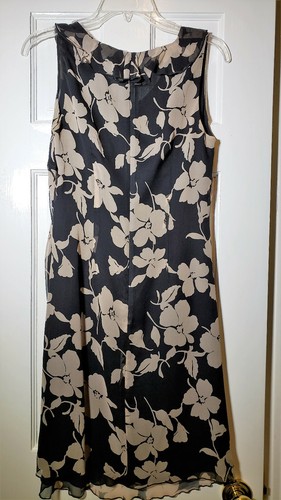 A Pea In The Pod Maternity Small Black & Tan Floral Lined Silk Sleeveless Dress - Picture 2 of 4