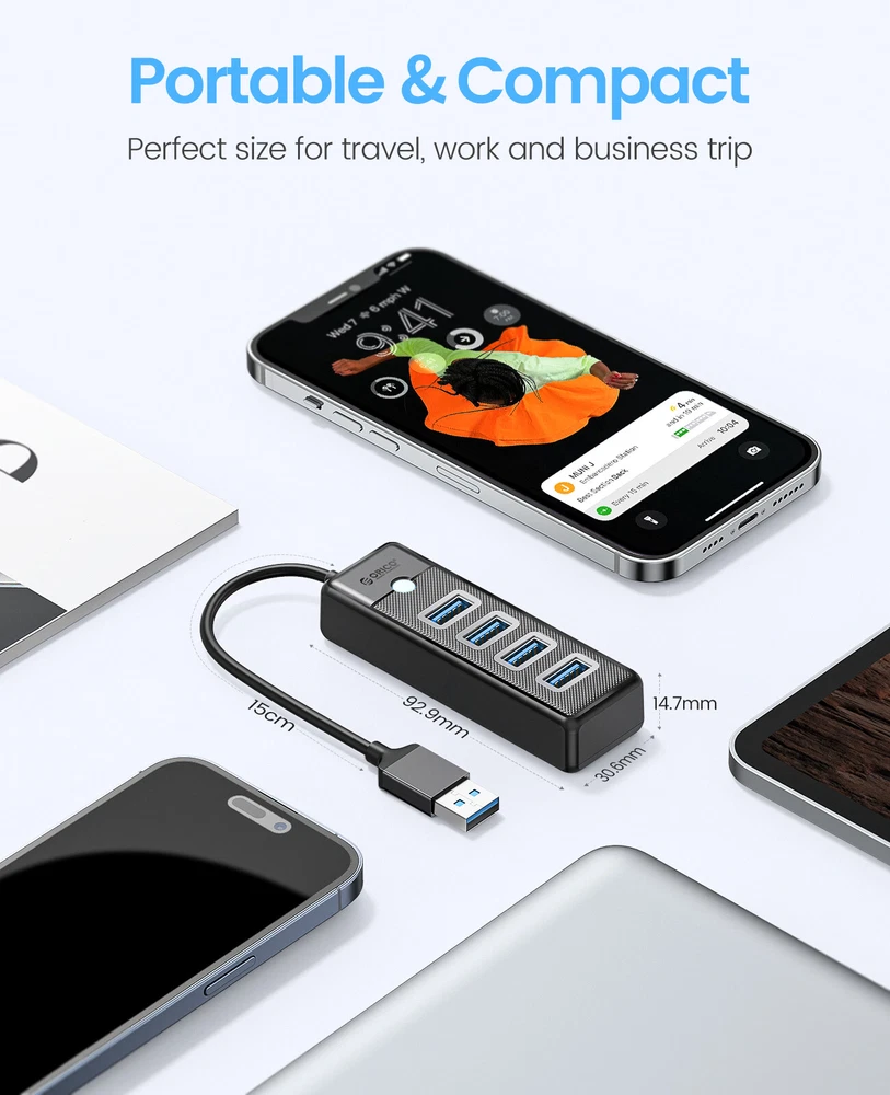 ORICO 4-Port USB 3.0 Hub with 3.3ft Cable for Laptop Fast Data Transfer