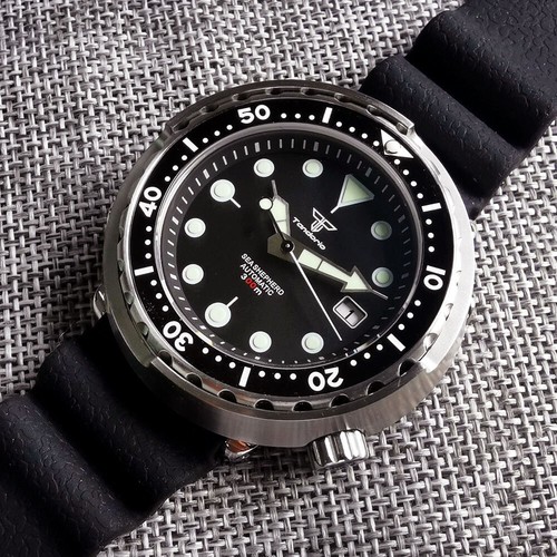46,5 mm Negro DIVER Zafiro Reloj para Hombre NH35 Movimiento Automático 200M Impermeable - Imagen 2 de 8