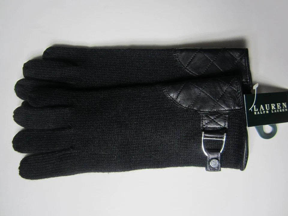 RALPH LAUREN НОВЫЙ ЖЕНЩИН МЕРИНОСОВОЙ ШЕРСТИ СМЕСЬ ПОДПОЯСАННЫЙ ПЕРЧАТКИ ЧЕРНЫЙ ОДИН РАЗМЕР NIP (16) - Изображение 3 из 3