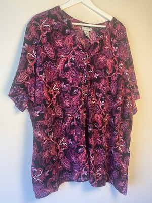 Preowned Catherine s Sz 3x Button Down V Neck Blouse Multicolored