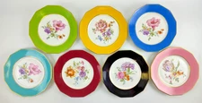 Vintage M & R France Porcelain Floral 8 5/8" Plate Set Of 7 All Different Colors