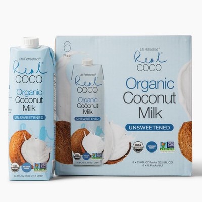 Real Coco Organic Original Coconut Milk Beverage 33.8 Fl Oz (Pack of 6) 