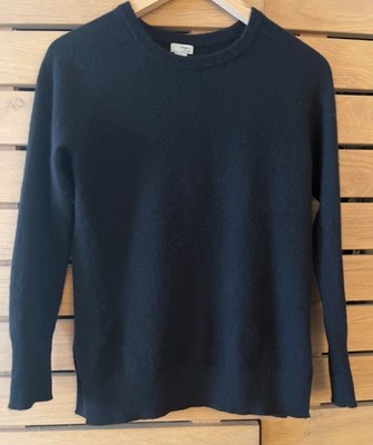 HALOGEN Black Cashmere Crewneck Lightweight Knit Side Slits Long Sweater SMALL