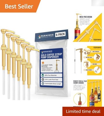 Multipurpose Gold Syrup Pumps - 6 Pack for Effortless Flavoring in 750ml Bottles