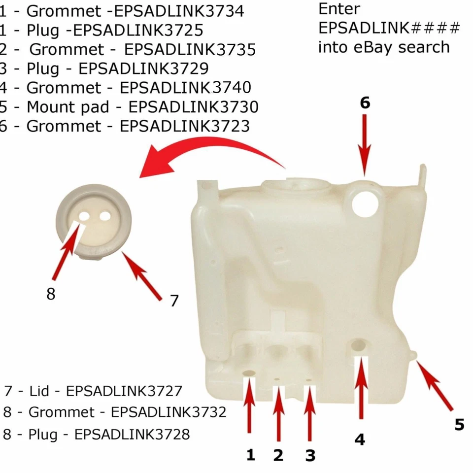 01-09 Mercedes C CLK Washer Fluid Reservoir Complete Lid Rubber Seal Grommet Kit - Image 4 of 4