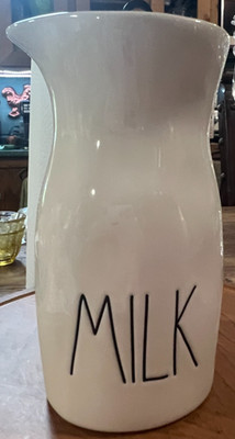 Rae Dunn 7'' Milk Handle Less Ceramic Carafe Bottle Pitcher-#181-Farmhouse Bkf