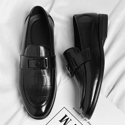 Men's Leather Dress Shoes Slip on Non-Slip Metal Buckle Business Footwear