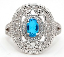 1CT Blue Topaz Topaz 925 Solid Sterling Silver Ring Jewelry Sz 8 IB1-8