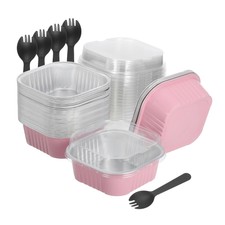 Confezione da 40 Padelle per Torte Monouso 10oz con Coperchi e Cucchiai Rosa
