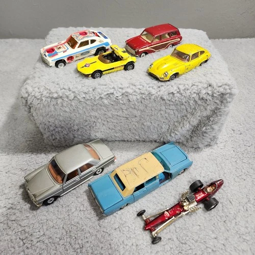 Corgi Die Cast Cars Vintage  Lot of 7 Mercedes Lincoln Whizzwheels Dragster Ford