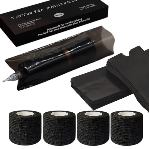 Tattoo Pen Machine Cover Grip Tape Wrap - MIUXIA 200Pcs 204Pcs, All Black  - product listing photo