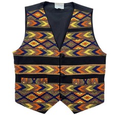 Vintage Guatemala Woven Vest Women M Southwestern Boho Geometric Cotton Tie Back