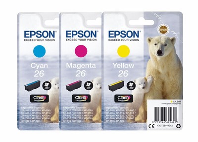 Original Epson 26 Tripple Pack Eisbär Tintenpatronen T2612 T2613 T2614 Neu