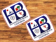 Huntington Beach Water Proof UV Safe Glossy Vinyl Decals / Stickers x2 Surfing