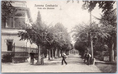 Somma Lombardo Lombardei Vintage Postkarte Straße Italien Visconti Schloss