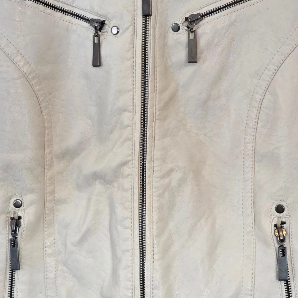 Chaqueta de moto J2 Jou Jou de cuero sintético crema talla mediana Foto 4 de 4