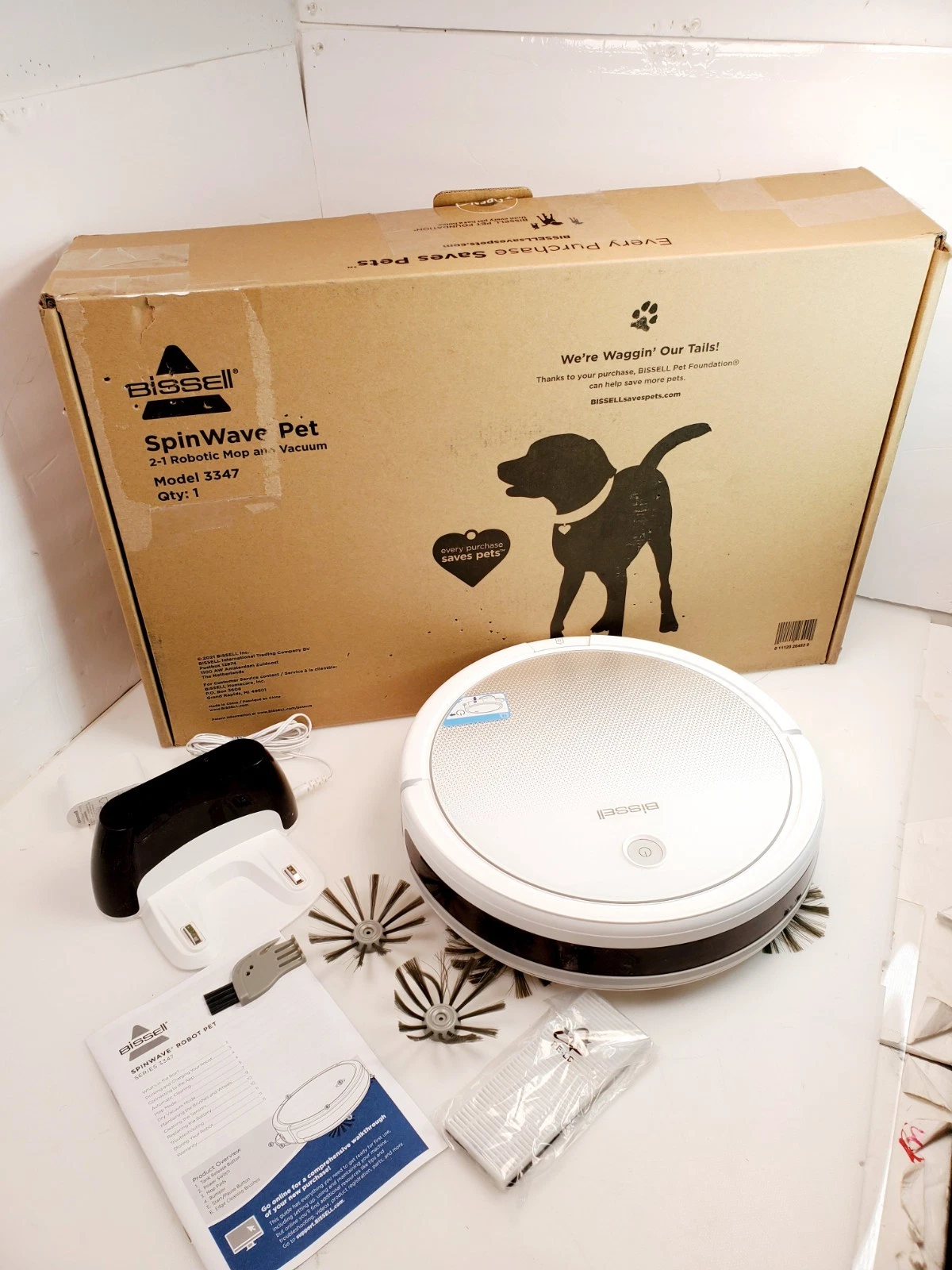 Bissell SpinWave Pet Robot, 2-in-1 Wet Mop and Dry Robot Vacuum, 3347