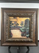 Montserrat Masdeu Oil Painting – Jardin Toscano, Framed Original Art on Board